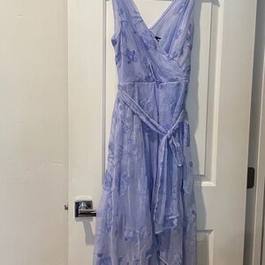 DKNY dress 6 Embroidered Floral Double V-Neck Faux Wrap Midi Dress NWT